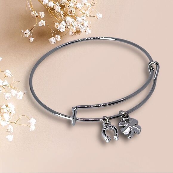 COPY - NWT Wool + Pepper Co. Good Luck Charms Silver Bangle Charm Bracelet - Picture 2 of 3